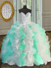 Stunning Floor Length Multi-color Sweet 16 Dresses Organza Sleeveless Beading and Ruffles