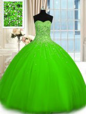  Ball Gowns Beading Vestidos de Quinceanera Lace Up Tulle Sleeveless Floor Length