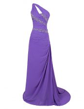 Fine One Shoulder Sleeveless Brush Train Zipper Beading Homecoming Dress