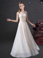  Scoop White Empire Lace and Appliques and Bowknot Court Dresses for Sweet 16 Zipper Chiffon Sleeveless Floor Length