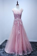  Scoop Sleeveless Lace Up Dress for Prom Pink Tulle