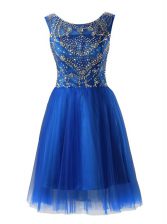  Royal Blue Tulle Zipper Scoop Sleeveless Mini Length Dress for Prom Beading