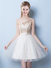 Fashion One Shoulder Sleeveless Sequins and Bowknot Lace Up Quinceanera Dama Dress