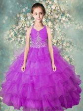  Lavender Halter Top Zipper Beading and Ruffled Layers Little Girls Pageant Gowns Sleeveless