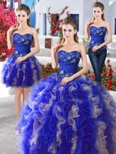  Three Piece Blue Sweetheart Lace Up Beading Sweet 16 Dresses Sleeveless