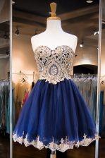 Admirable Knee Length Side Zipper Dress for Prom Royal Blue for Prom and Party with Beading