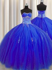  Puffy Skirt Tulle Sweetheart Sleeveless Lace Up Beading and Appliques 15 Quinceanera Dress in Royal Blue