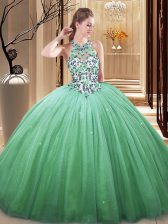 Simple Sleeveless Lace Up Floor Length Lace and Appliques Sweet 16 Dress