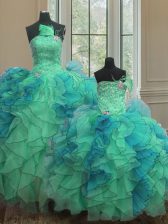 Great Sweetheart Sleeveless Vestidos de Quinceanera Floor Length Beading and Ruffles Multi-color Organza