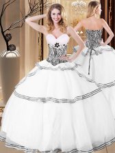 Clearance Sleeveless Floor Length Ruffles Lace Up Vestidos de Quinceanera with White