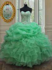  Pick Ups Ball Gowns Sweet 16 Dress Apple Green Strapless Organza Sleeveless Floor Length Lace Up