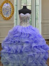  Sweetheart Sleeveless Organza Sweet 16 Quinceanera Dress Beading and Ruffles Lace Up