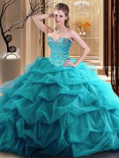 Clearance Floor Length Teal Ball Gown Prom Dress Sweetheart Sleeveless Zipper
