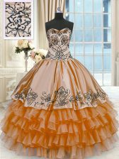 Cute Rust Red Lace Up Quinceanera Dresses Beading and Embroidery and Ruffled Layers Sleeveless Floor Length