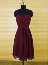 Wonderful Knee Length Zipper Dress for Prom Burgundy for Prom and Party and Wedding Party with Ruching