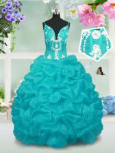  Pick Ups V-neck Sleeveless Lace Up Kids Formal Wear Baby Blue Taffeta