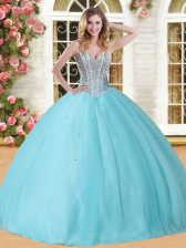  Baby Blue Lace Up Quinceanera Gown Beading Sleeveless Floor Length