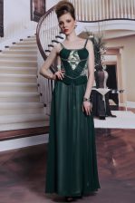  Spaghetti Straps Sleeveless Floor Length Embroidery Teal Chiffon