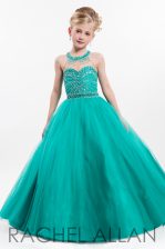 Charming Scoop Sleeveless Zipper Kids Formal Wear Teal Tulle