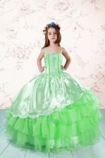 Cheap Sleeveless Lace Up Floor Length Embroidery and Ruffled Layers Little Girls Pageant Dress Wholesale