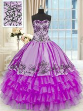 Glittering Purple Sweetheart Neckline Beading and Embroidery and Ruffled Layers Sweet 16 Dresses Sleeveless Lace Up