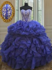Stylish Sleeveless Lace Up Floor Length Beading and Ruffles Vestidos de Quinceanera