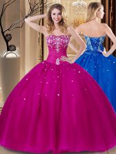  Floor Length Fuchsia Sweet 16 Dress Sweetheart Sleeveless Lace Up