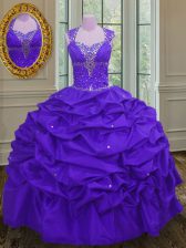  Eggplant Purple Straps Lace Up Beading and Pick Ups Sweet 16 Dresses Sleeveless