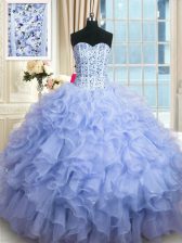  Lavender Sweetheart Lace Up Beading and Ruffles Quinceanera Gown Sleeveless