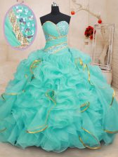 Clearance Sleeveless Beading and Ruffles and Sequins Lace Up Sweet 16 Quinceanera Dress