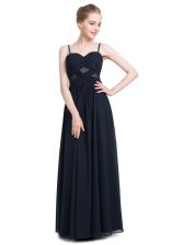 Glittering Spaghetti Straps Sleeveless Chiffon Prom Evening Gown Ruching Zipper