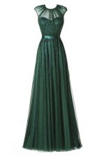Top Selling Pleated Scoop Cap Sleeves Zipper Homecoming Dress Dark Green Tulle