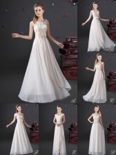 Glamorous White Damas Dress Prom and Party and Wedding Party with Lace and Appliques and Bowknot V-neck Sleeveless Zipper
