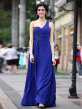 Eye-catching One Shoulder Sleeveless Side Zipper Evening Dress Royal Blue Chiffon