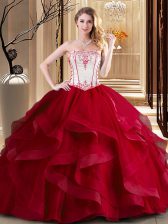Pretty Wine Red Sleeveless Tulle Lace Up Quinceanera Dress for Military Ball and Sweet 16 and Quinceanera