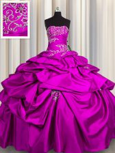 Unique Pick Ups Floor Length Fuchsia Ball Gown Prom Dress Strapless Sleeveless Lace Up