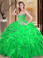  Floor Length Sweet 16 Dresses Organza Sleeveless Beading and Ruffles