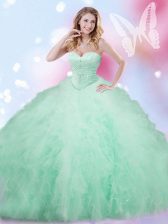  Apple Green Sweetheart Neckline Beading and Ruffles 15th Birthday Dress Sleeveless Lace Up