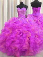  Multi-color Ball Gowns Organza Sweetheart Sleeveless Beading and Ruffles Floor Length Lace Up Sweet 16 Quinceanera Dress