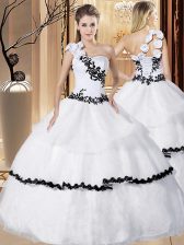 Dynamic Ball Gowns 15th Birthday Dress White One Shoulder Organza Sleeveless Floor Length Lace Up