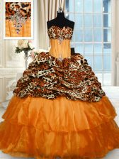 Cheap Printed Sleeveless Sweep Train Beading and Ruffled Layers Lace Up Sweet 16 Quinceanera Dress