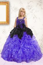 Sweet Black and Purple Sleeveless Beading and Ruffles Floor Length Pageant Gowns For Girls