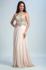 High Class Pink Sleeveless Floor Length Sequins Backless Homecoming Dress