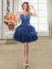  Mini Length Lace Up Prom Gown Navy Blue for Prom and Party with Beading and Appliques and Pick Ups