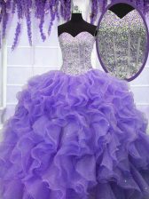 Simple Ruffles and Sequins Quinceanera Dresses Lavender Lace Up Sleeveless Floor Length