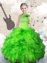  Ball Gowns Strapless Sleeveless Organza Floor Length Lace Up Beading and Ruffles Little Girl Pageant Gowns