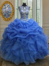  Scoop Sleeveless Beading and Ruffles Lace Up Quinceanera Gowns