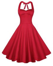 Latest Red Sleeveless Ruching Knee Length Prom Party Dress