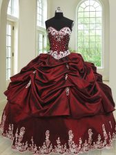  Pick Ups Floor Length Wine Red Quinceanera Gown Sweetheart Sleeveless Lace Up