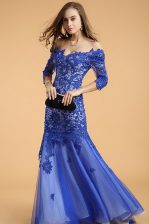 Suitable Mermaid Off The Shoulder Sleeveless Zipper Prom Dress Royal Blue Lace